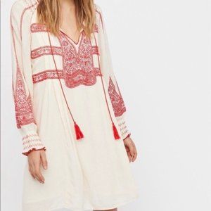Free People red and cream embroidered tunic - S